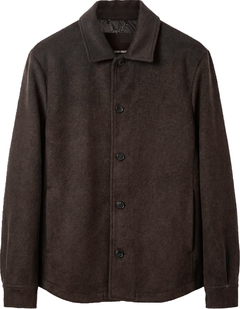 Coffee relaxed-fit coat in melton wool with logo on metal badge