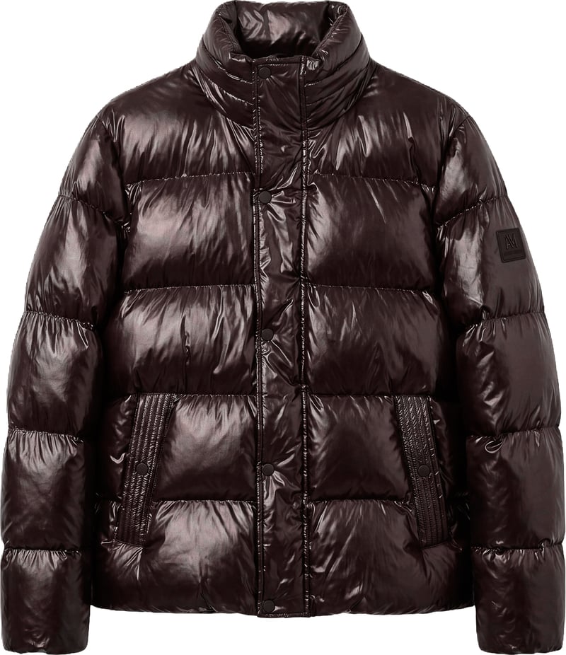 Coffee relaxed-fit coat in shiny-finish nylon