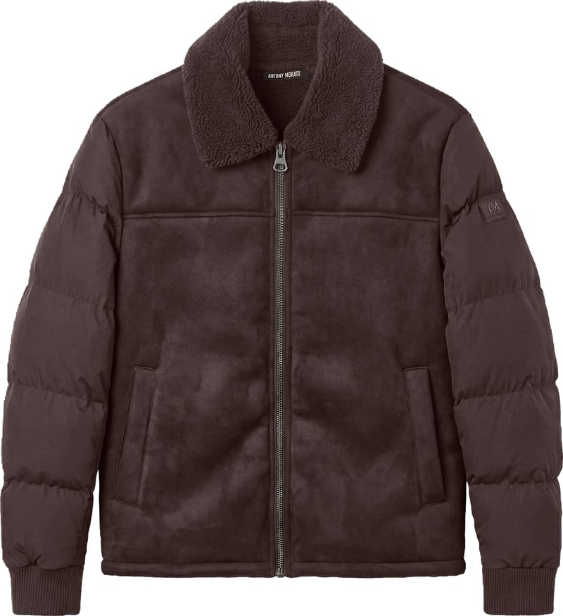Coffee regular-fit coat in faux fur with padded techno-fabric sleeves