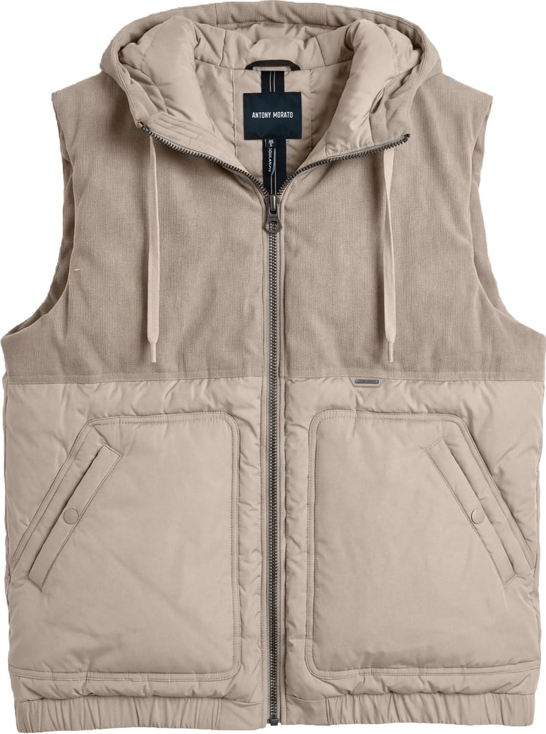 Grit regular-fit coat in techno fabric with corduroy contrast, eco-padding and metal logo