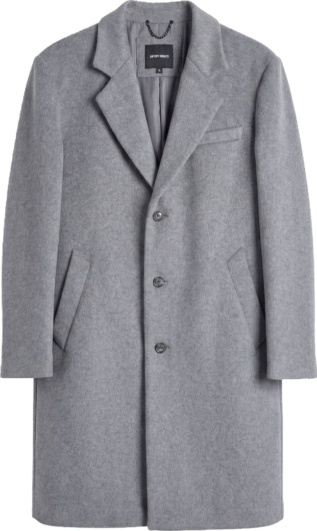 "Dustin" medium grey melange relaxed-fit coat in melton wool