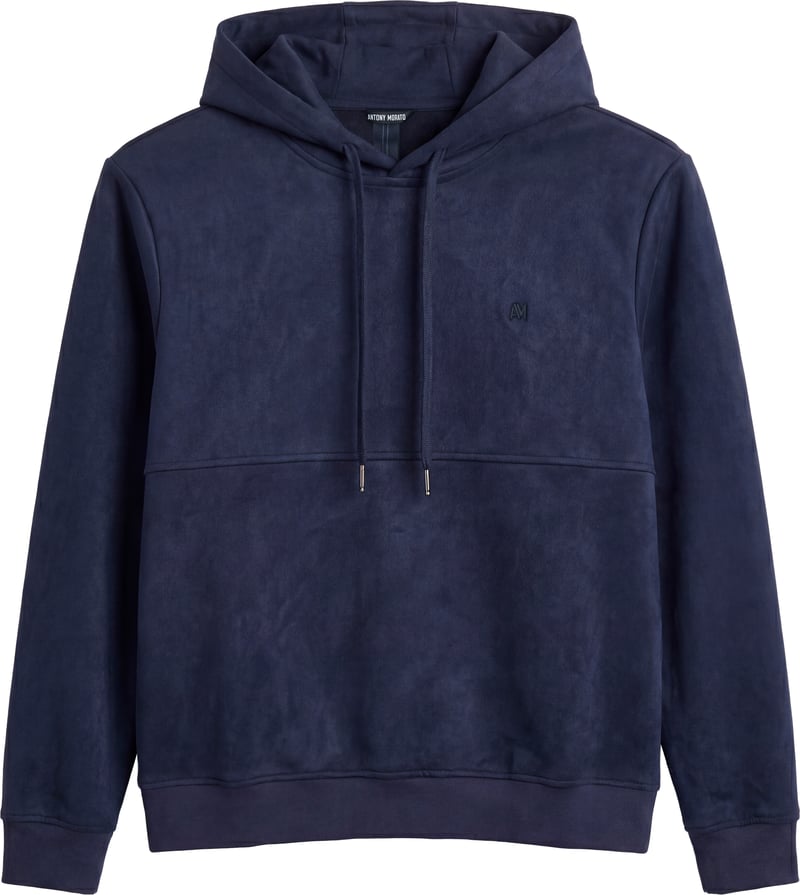 Marine relaxed-fit hoodie in suede-effect fabric with foam logo print