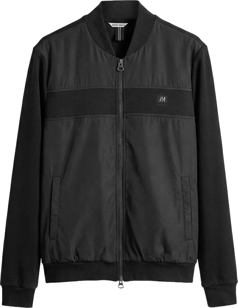 Black regular-fit sweatshirt in cotton interlock with contrast techno-fabric inserts