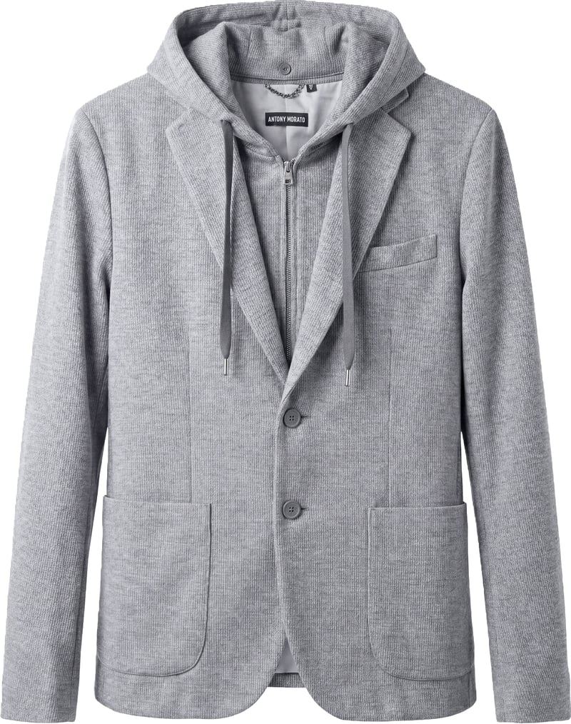 "Riley" medium grey melange regular-fit jacket in wool knit with detachable hood