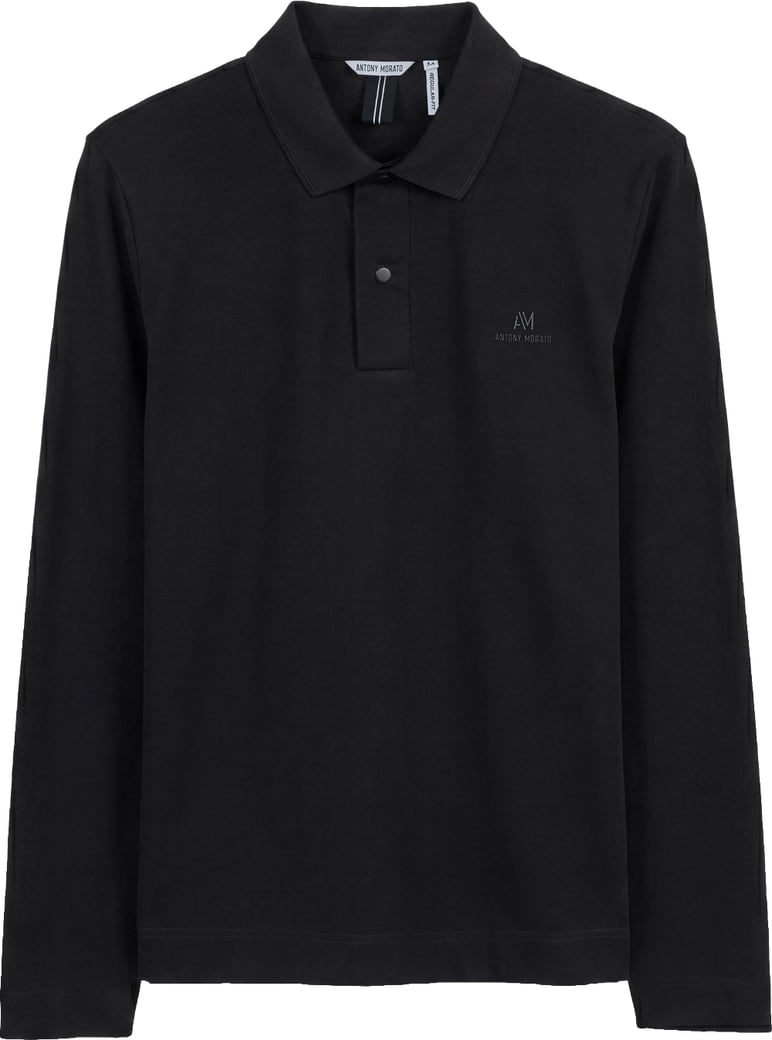 Black regular-fit polo in stretch piqué with foam logo print on heart