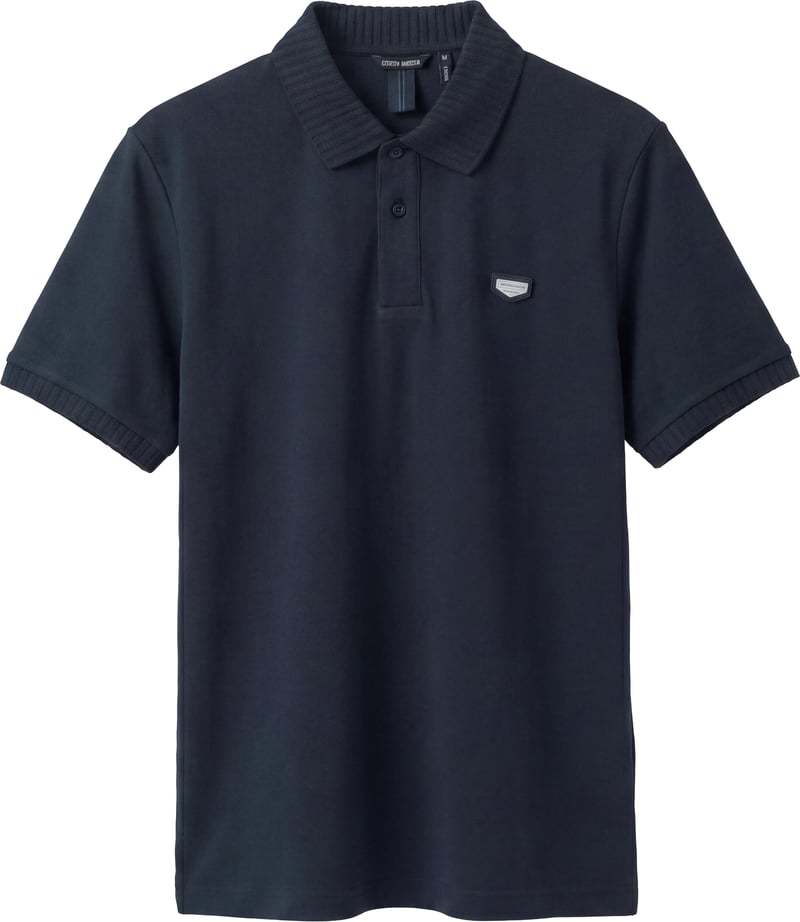 Marine regular-fit polo in cotton jersey with plate
