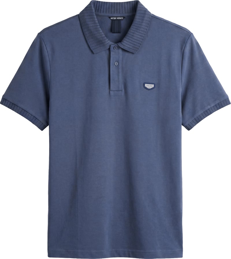 Indigo regular-fit polo in cotton jersey with plate