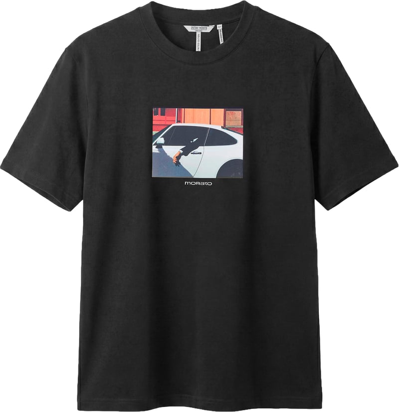 Black relaxed-fit t-shirt in cotton jersey with "Open Mind 1" print on front
