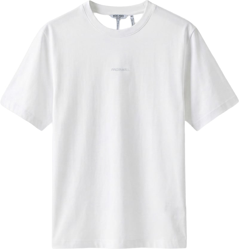 Cream relaxed-fit t-shirt in cotton jersey with logo print on front and photographic print on back