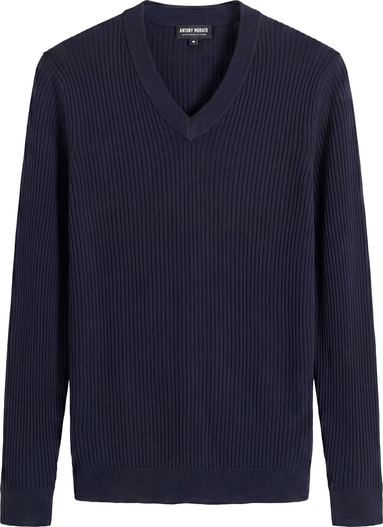 Marine slim-fit V-neck sweater in super-soft wool blend