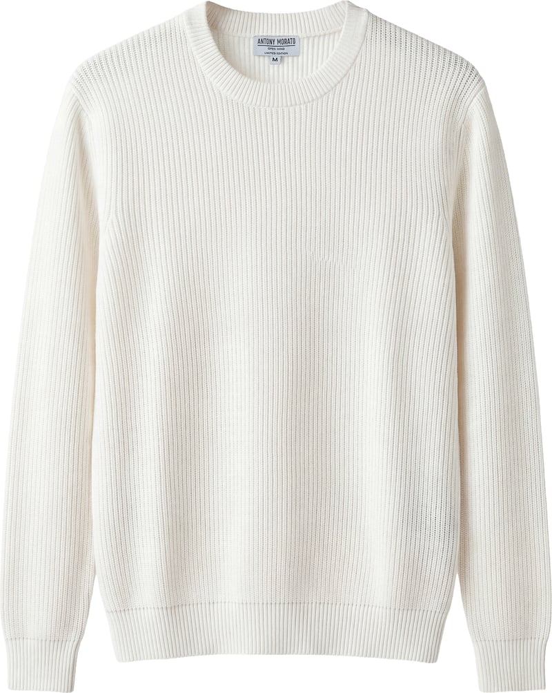 Cream relaxed-fit long-sleeve crew-neck sweater in techno wool blend