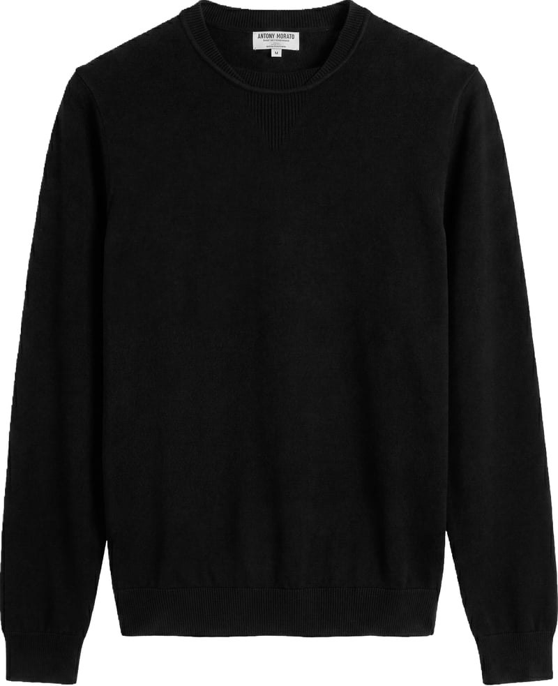 Black regular-fit long-sleeve crew-neck sweater in wool-cashmere blend