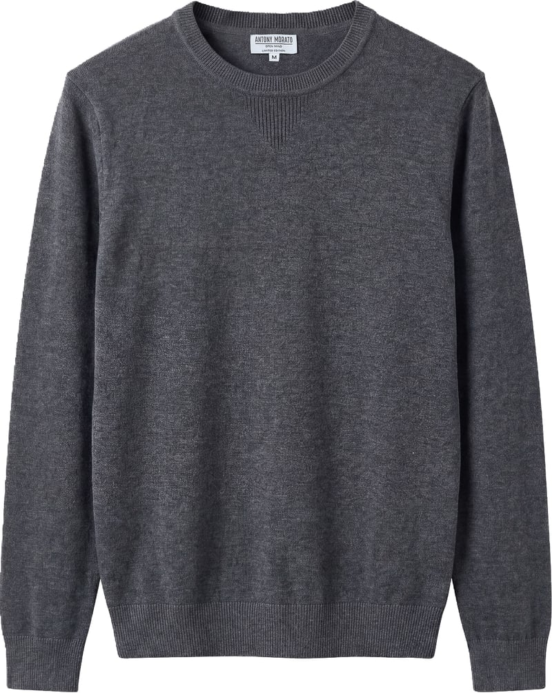 Dark grey melange regular-fit long-sleeve crew-neck sweater in wool-cashmere blend