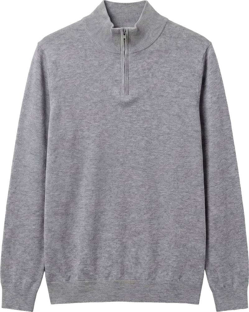 Medium grey melange regular-fit zip turtleneck sweater in super-soft wool blend