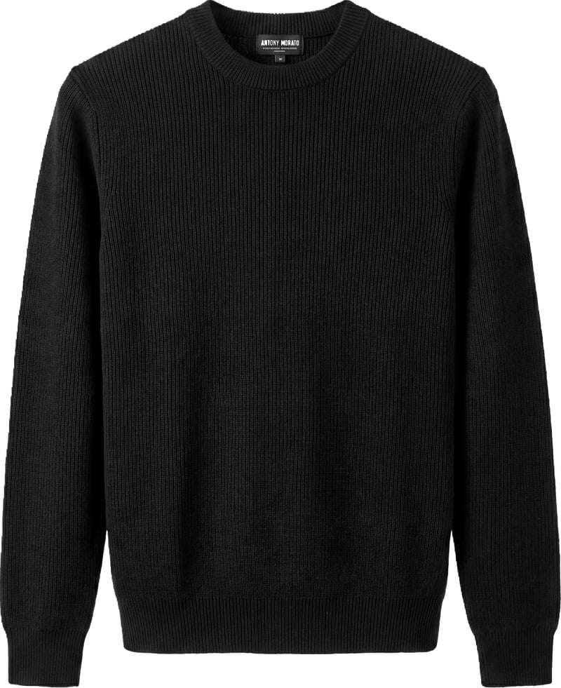 Black regular-fit long-sleeve crew-neck sweater in super-soft cotton blend