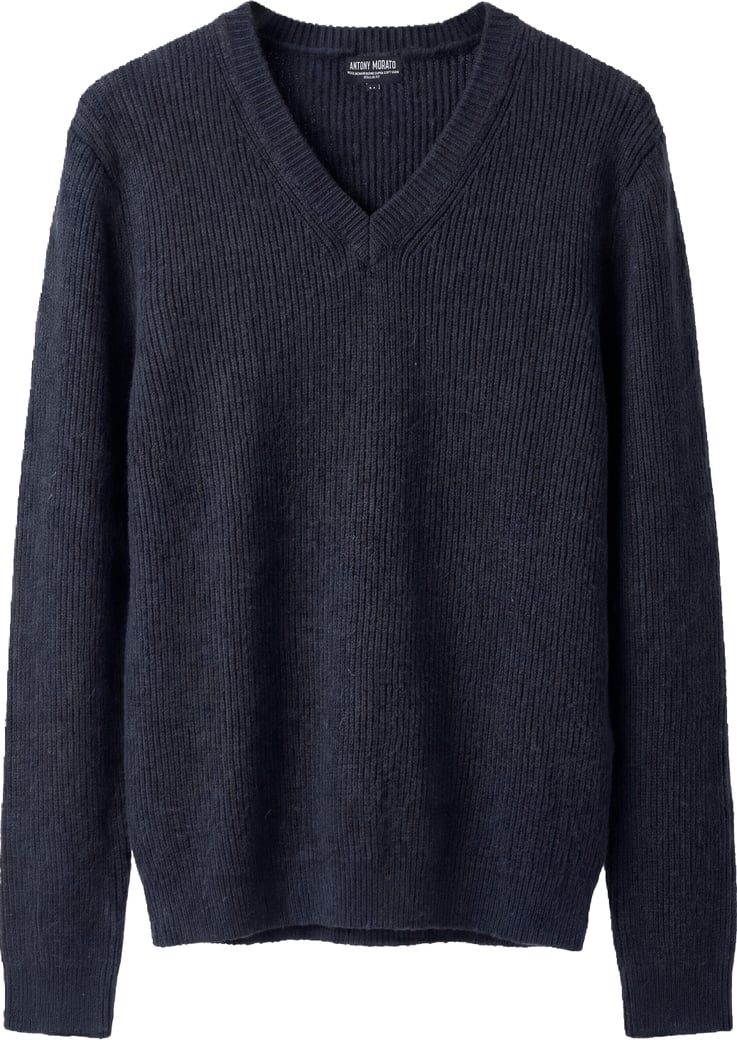 Marine regular-fit long-sleeve V-neck sweater in wool-mohair blend