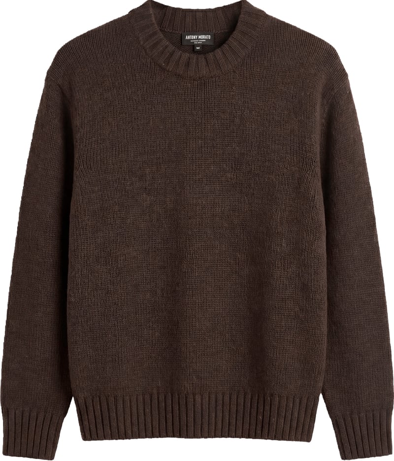 Coffee relaxed-fit long-sleeve crew-neck sweater in super-soft pure wool