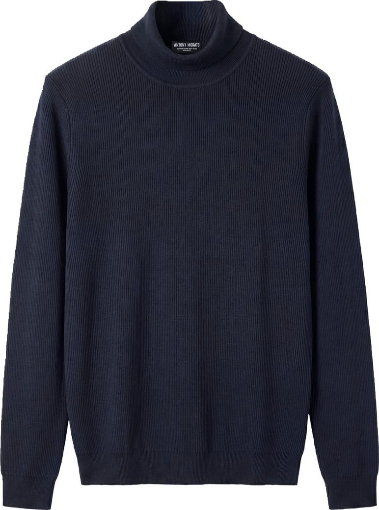 Marine slim-fit long-sleeve turtleneck sweater in stretch cotton-wool blend