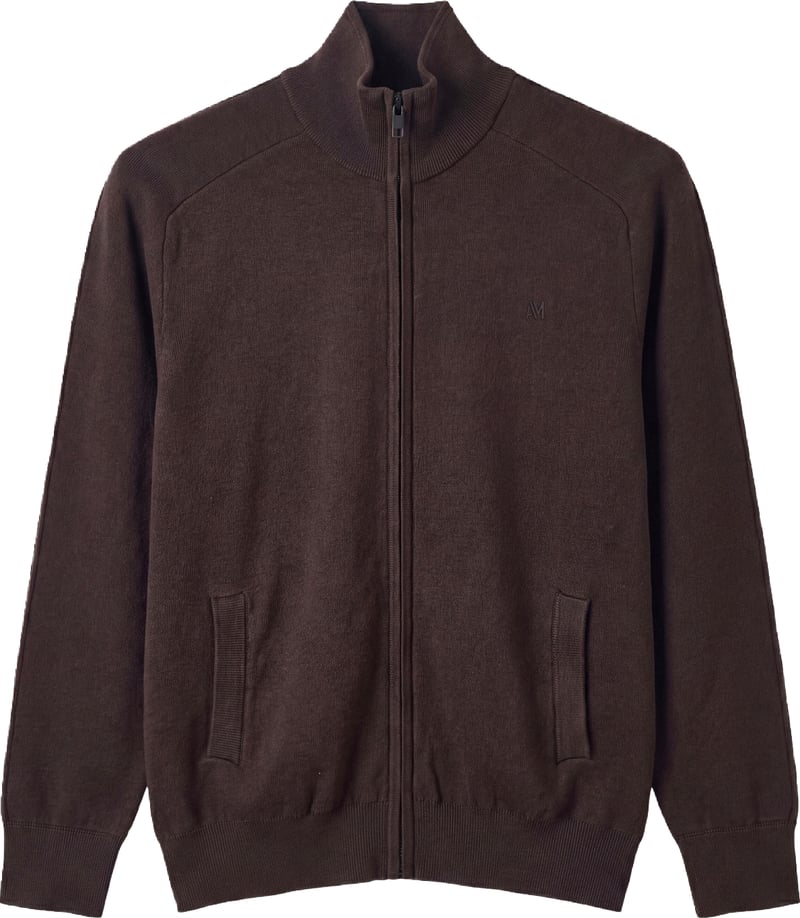 Coffee relaxed-fit zip cardigan in cotton-wool blend with ribbed knit