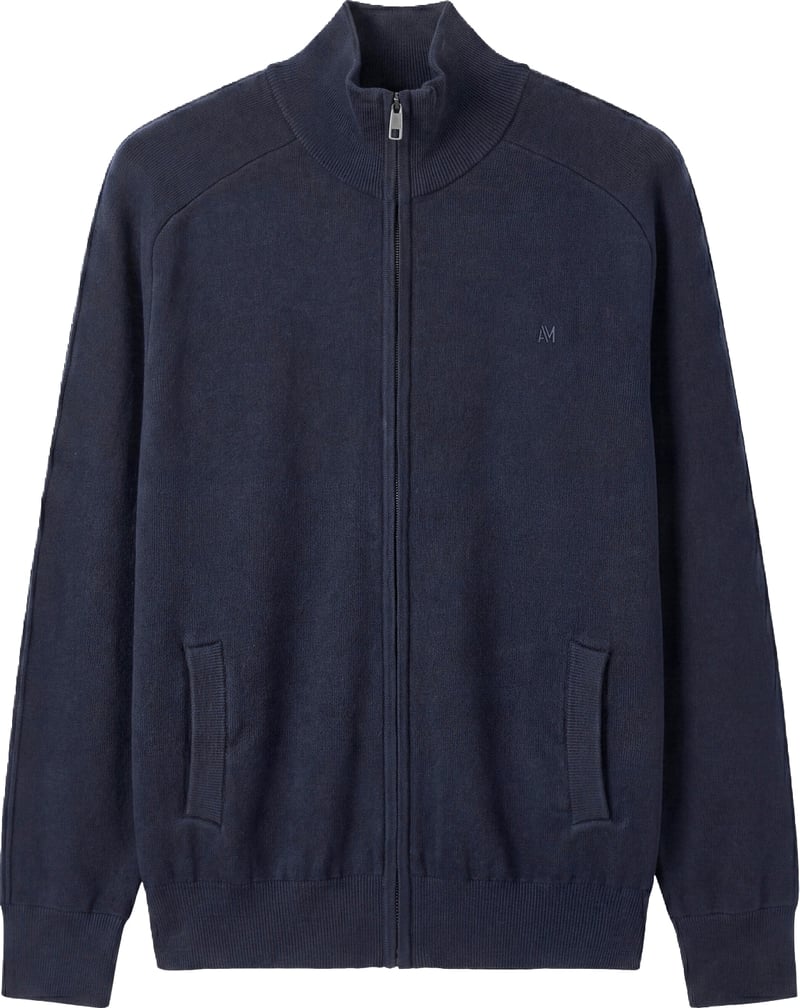 Marine relaxed-fit zip cardigan in cotton-wool blend with ribbed knit