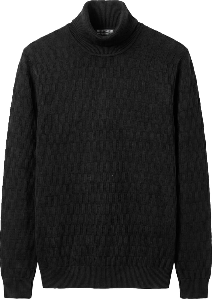 Black regular-fit sweater in merino wool blend