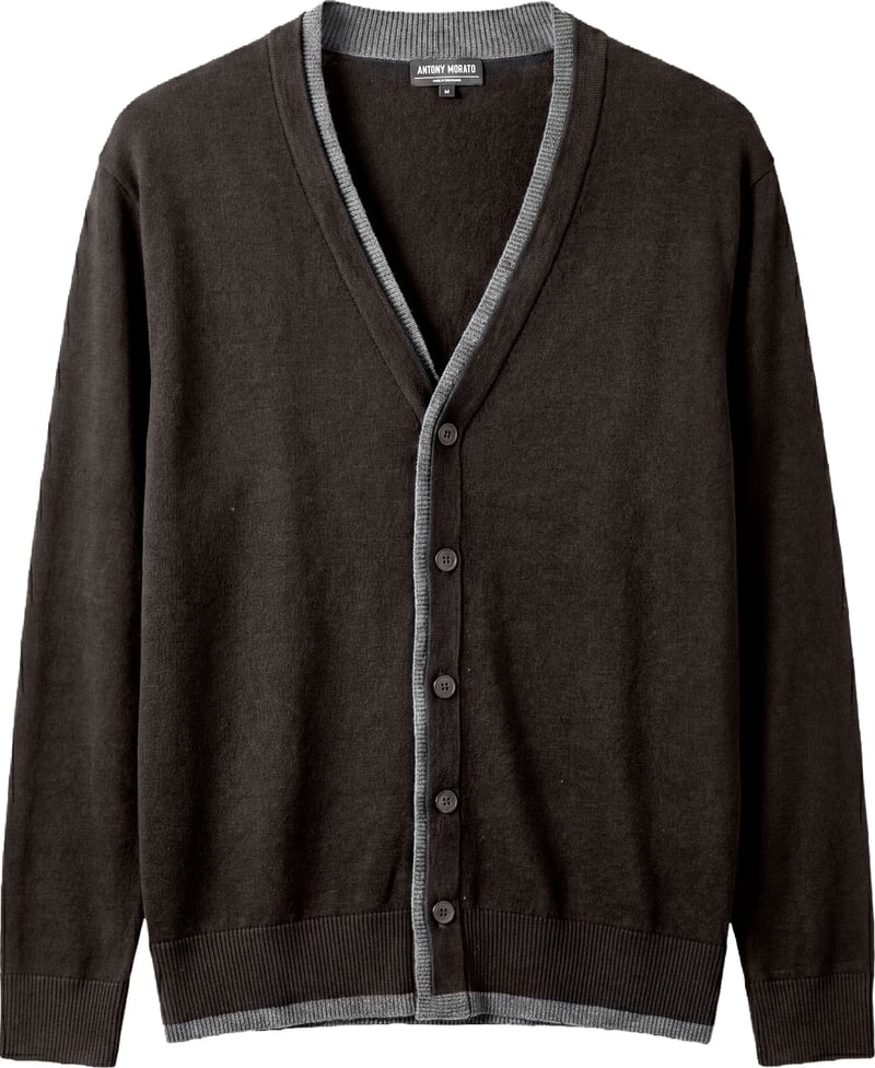 Coffee relaxed-fit buttoned cardigan in techno merino wool blend