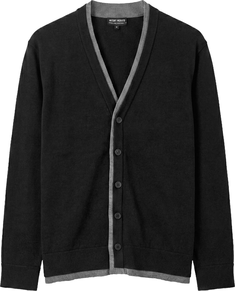 Black relaxed-fit buttoned cardigan in techno merino wool blend