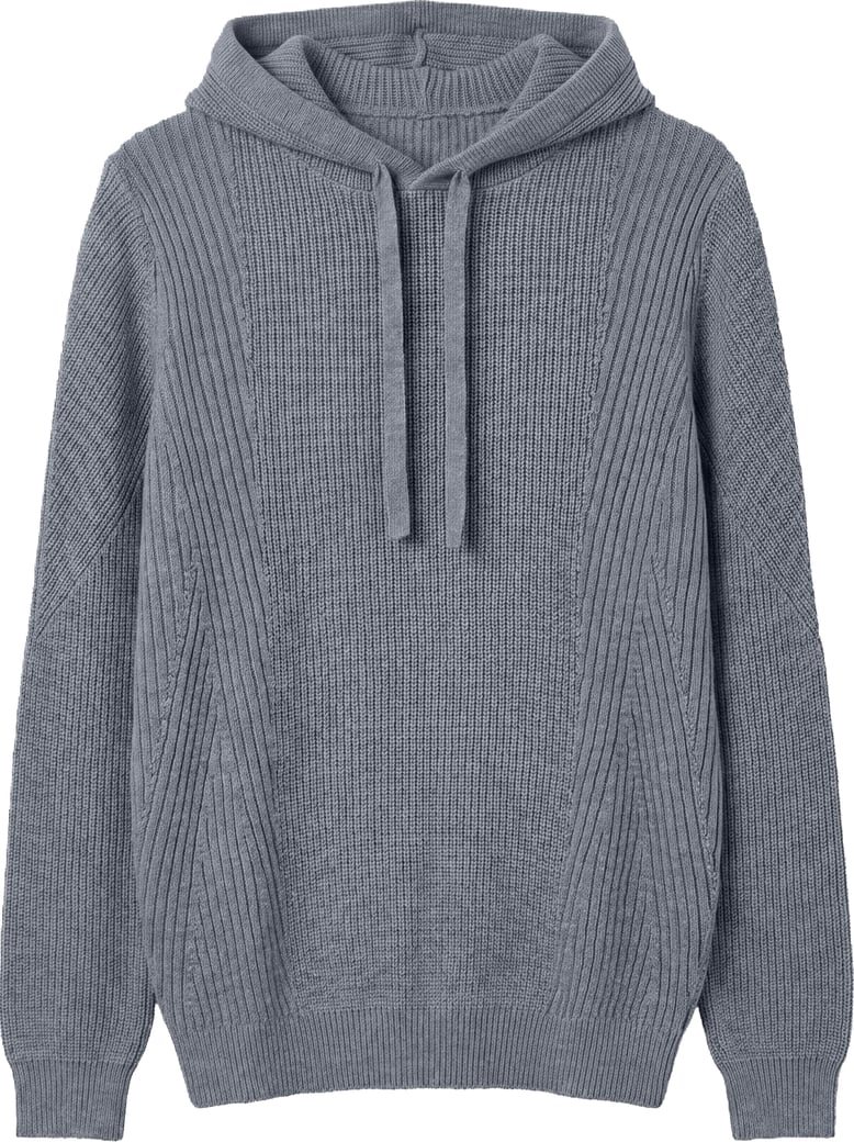 Medium grey melange relaxed-fit long-sleeve hooded sweater in techno wool blend
