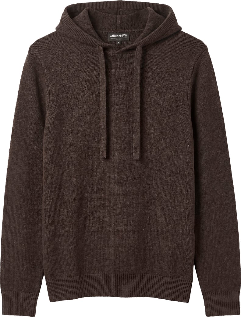 Coffee relaxed-fit long-sleeve hooded sweater in wool-acrylic blend