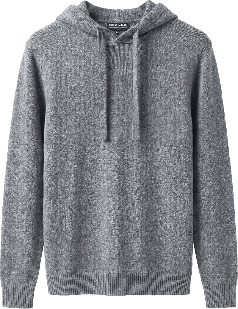 Dark grey melange relaxed-fit long-sleeve hooded sweater in wool-acrylic blend