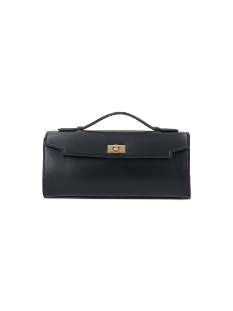 Black Mortimer Flap Leather Clutch