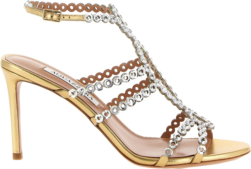 Aquazzura Gold Lamb Leather Stiletto Heel Sandals