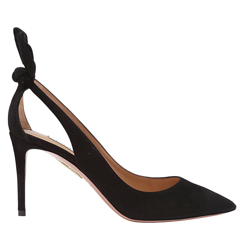 Pointed Toe High-Heeled Slingback Pumps with Bow Detail