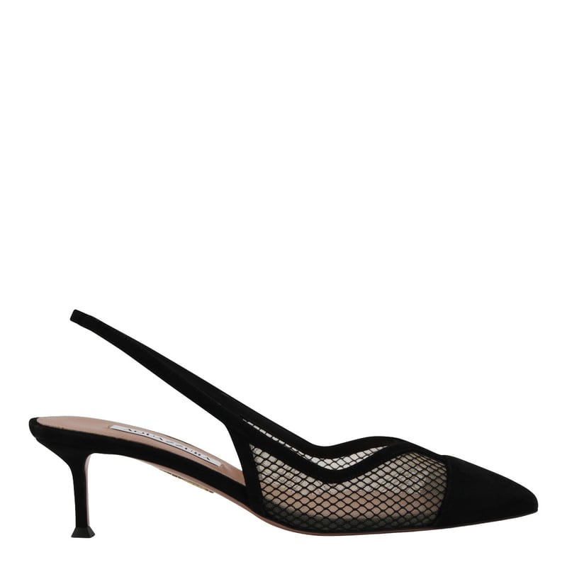 Pointed Toe Slingback Heels with Delicate Mesh Overlay