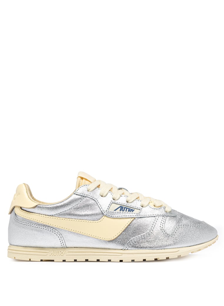 Laminated Low-Top Sneakers with Contrasting Leather Accents