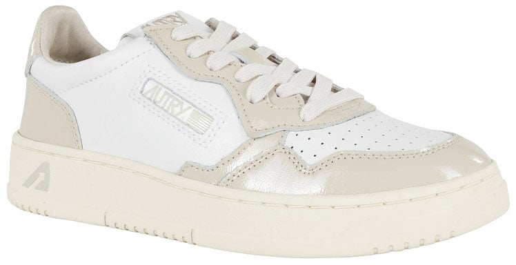 Glittered Sand And White Medalist Low Sneakers