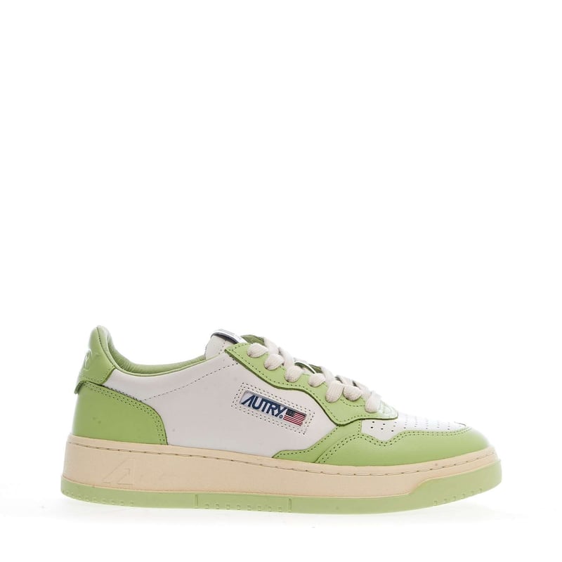 White Snap Green Medalist Low Leather Sneakers