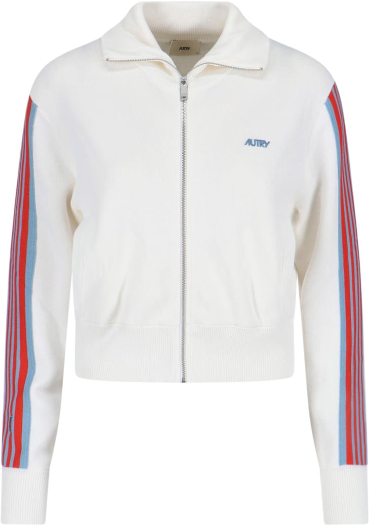 White Viscose Blend Zip Sweatshirt