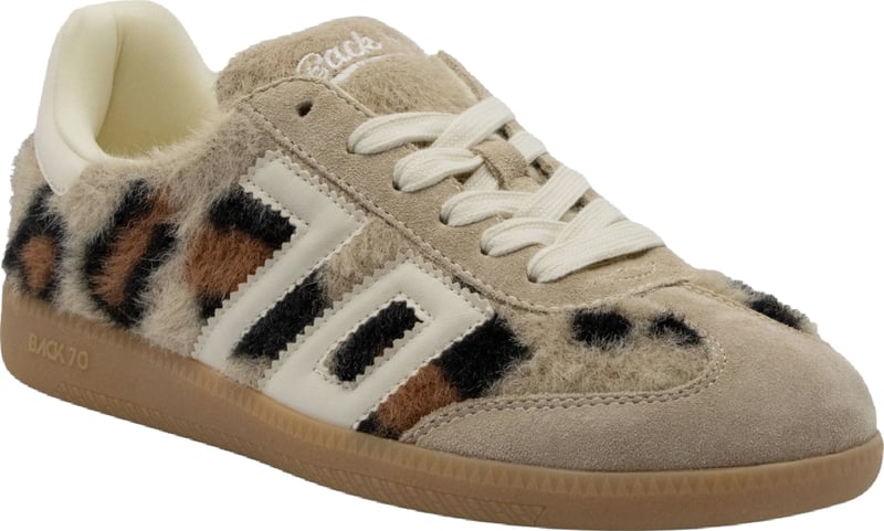 Dames Mohair sneaker met leopard print Kameel/Boter
