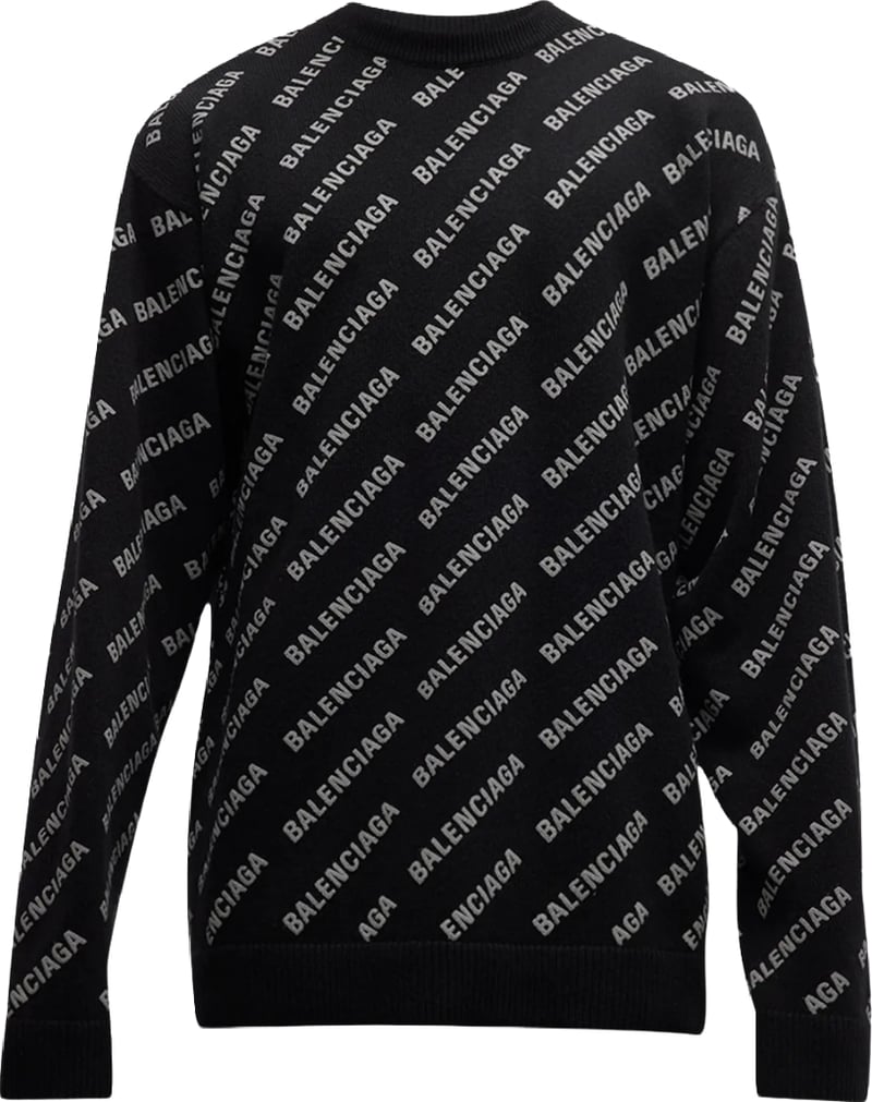 Balenciaga Allover-Logo Men's Wool Sweater Black White