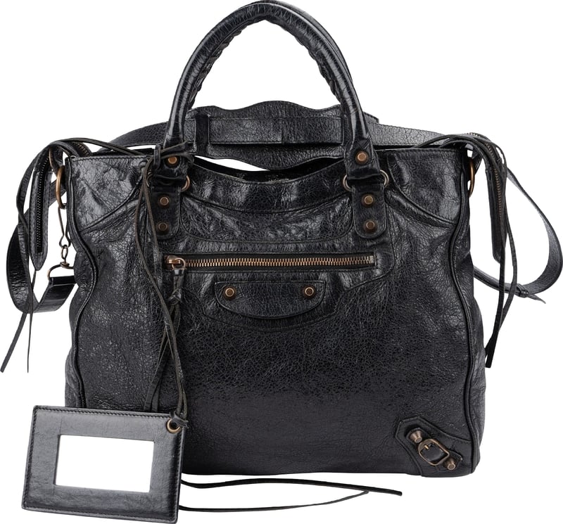 Balenciaga Black Arena Leather City Tote Handbag
