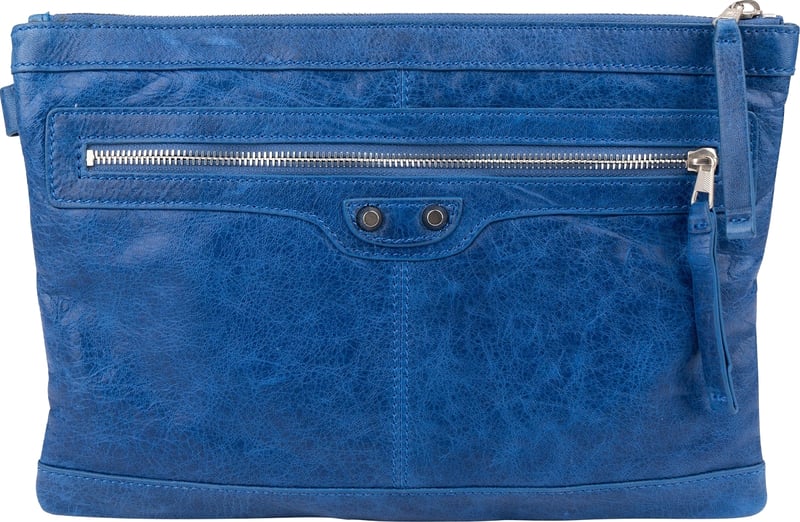 Balenciaga Blue Leather Classic Arene Clutch Bag
