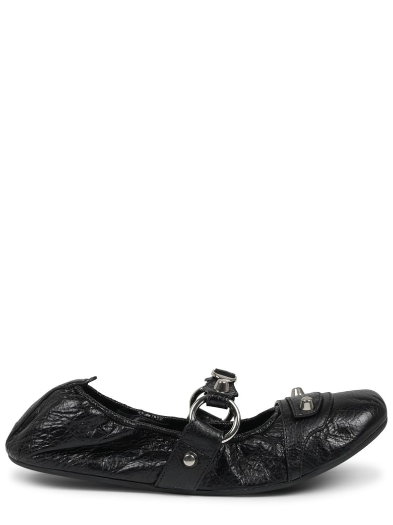 Ballerina Flats In Textured Lambskin With Silver Accents