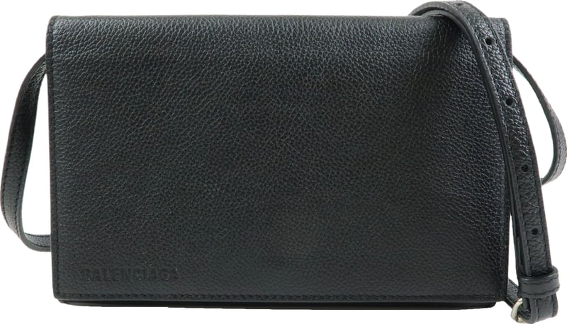 Balenciaga Logo Wallet with Strap Embossed Leather