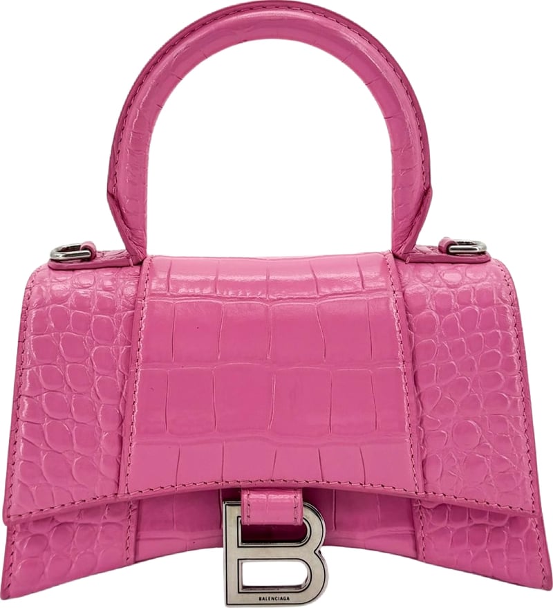 Balenciaga Hourglass Top Handle Crocodile Embossed Leather Mini