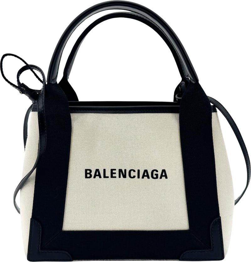 Balenciaga Navy Cabas Canvas with Leather XS