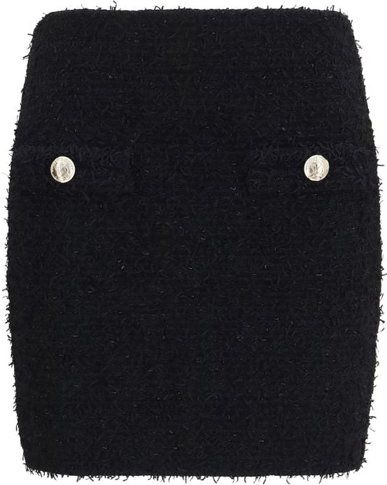 Black Textured Gold-Button Mini Skirt