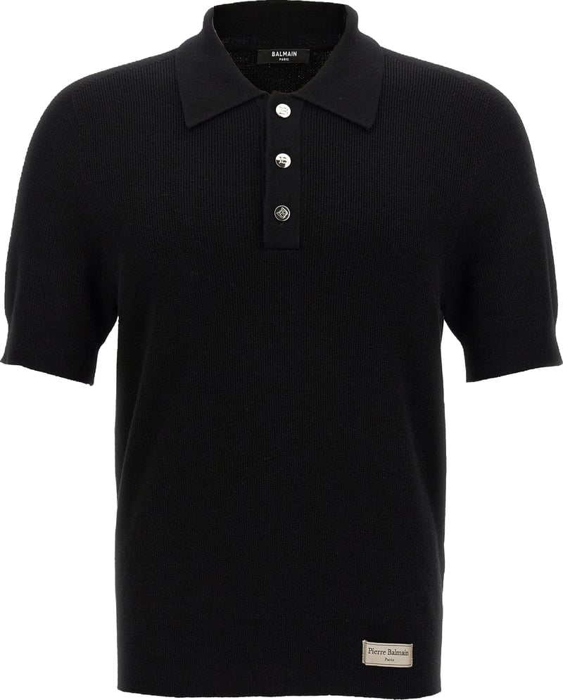 Balmain Black Merino Wool Polo Shirt