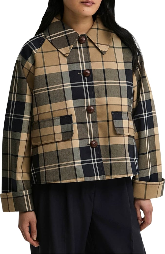 Trench Delilah court tartan beige écru navy Barbour femme LSP 0361 BE52
