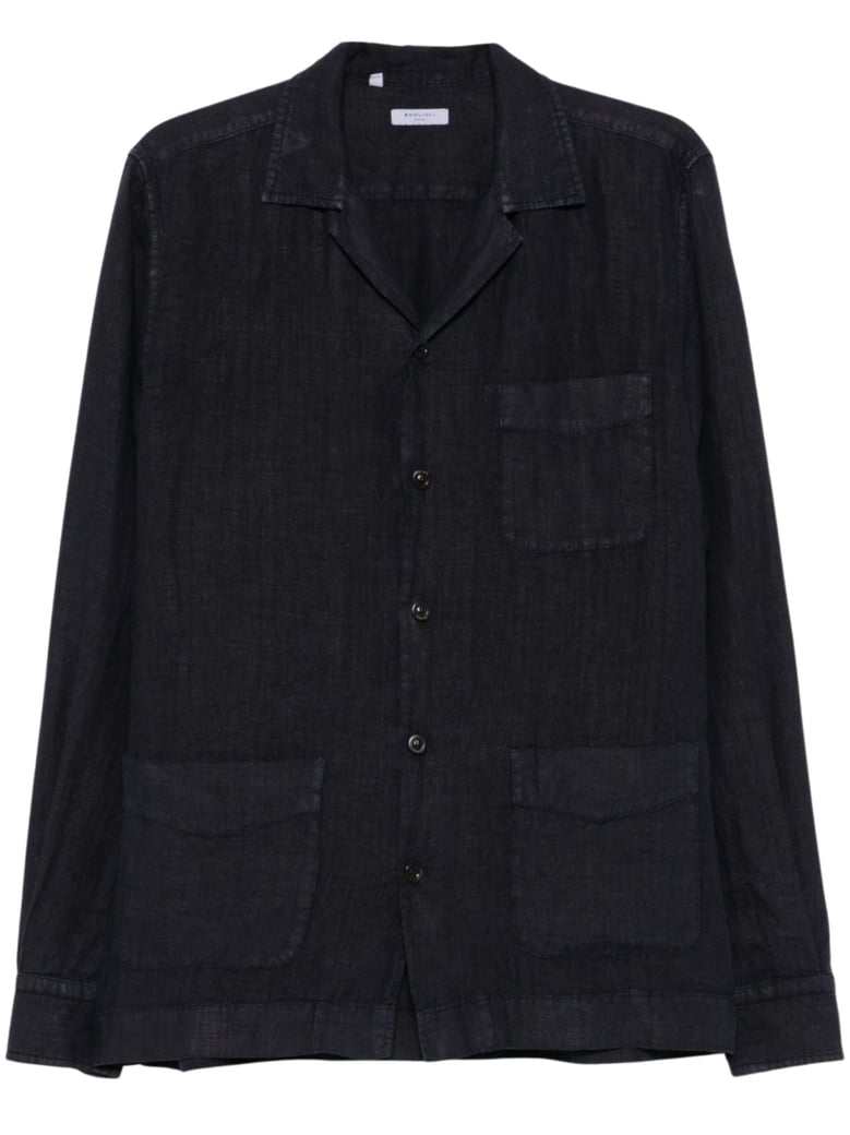 Relaxed Fit Black Camp Collar Shirt